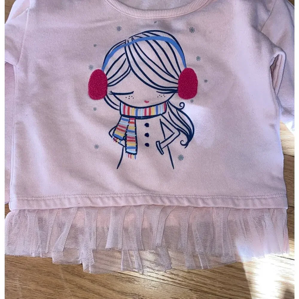 Gap Baby Girls Pink Winter Girl Graphic Tulle Hem Sweatshirt 12-18M